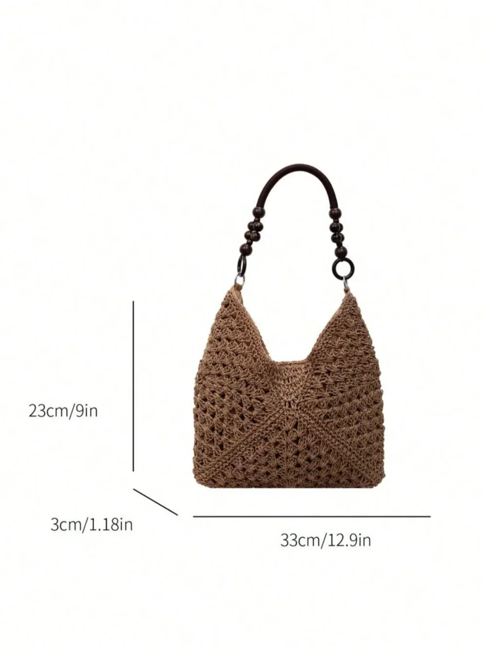 Khaki Casual Women's Crochet Hollow Patchwork Spacious Shoulder Bag - Picture 9 of 9
